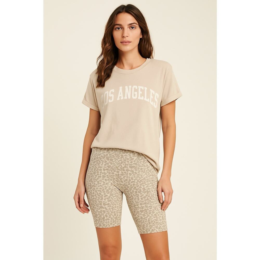 White Birch Women’s S Animal Print Biker‎ Shorts Neutral Athleisure Cozy